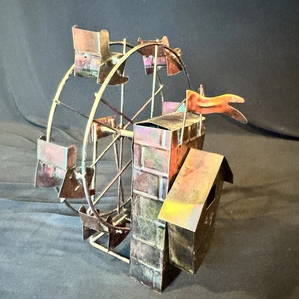 Vintage Copper Tin and Wire Mechanical Ferris Wheel Music Box Works Tested